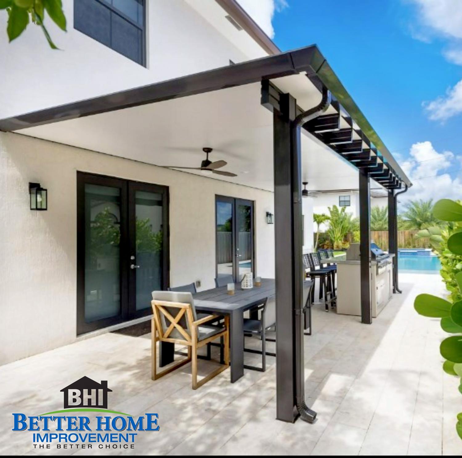 Modern black aluminum patio cover in Northeast Florida