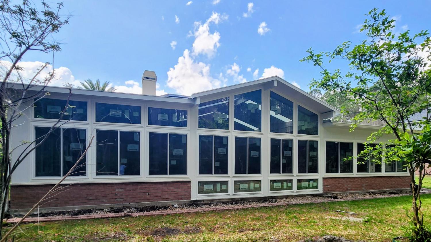 Gable sunroom with brick base in Clay County Florida