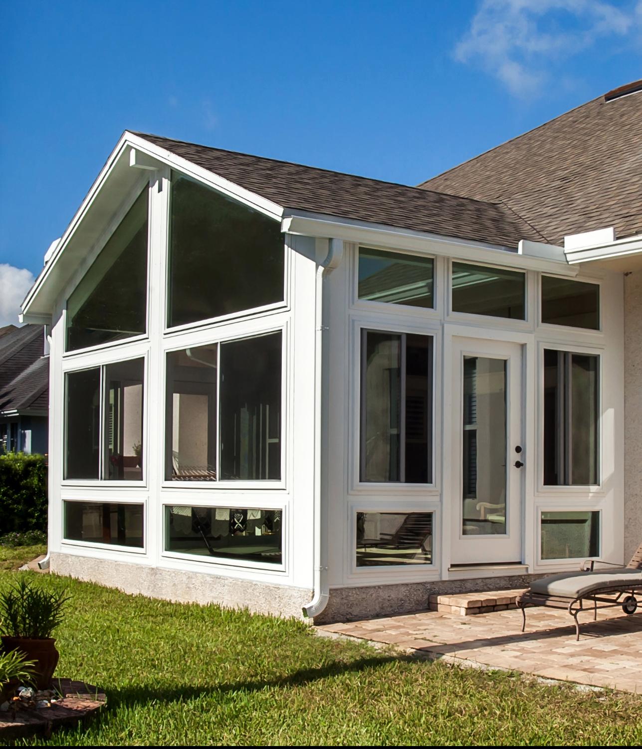 Gable sunroom with glass kneewall and door on the right